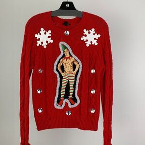 Ugly Christmas Sweater Womens sz Medium Sexy Shirtless Elf Stand Out Fun